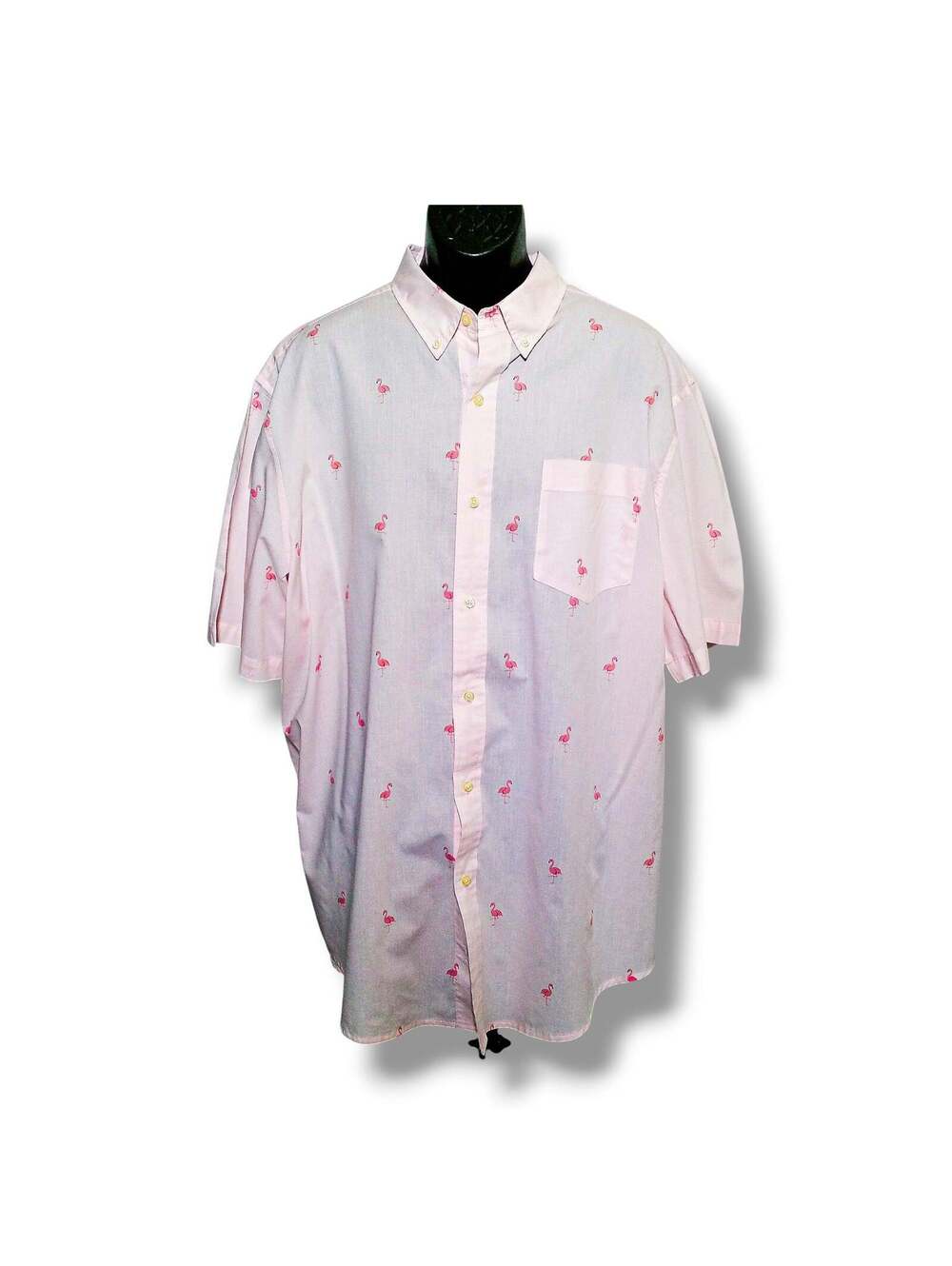 CHAPS Men's Shirt Flamingo Print Easy Care 2XLT Pink